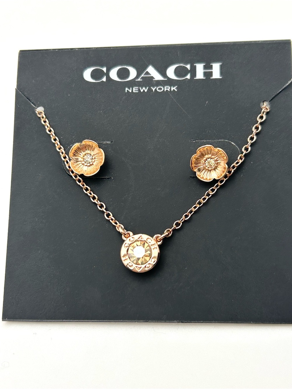 Coach Rose Gold Necklace and Earrings NWT - Picture 1 of 2